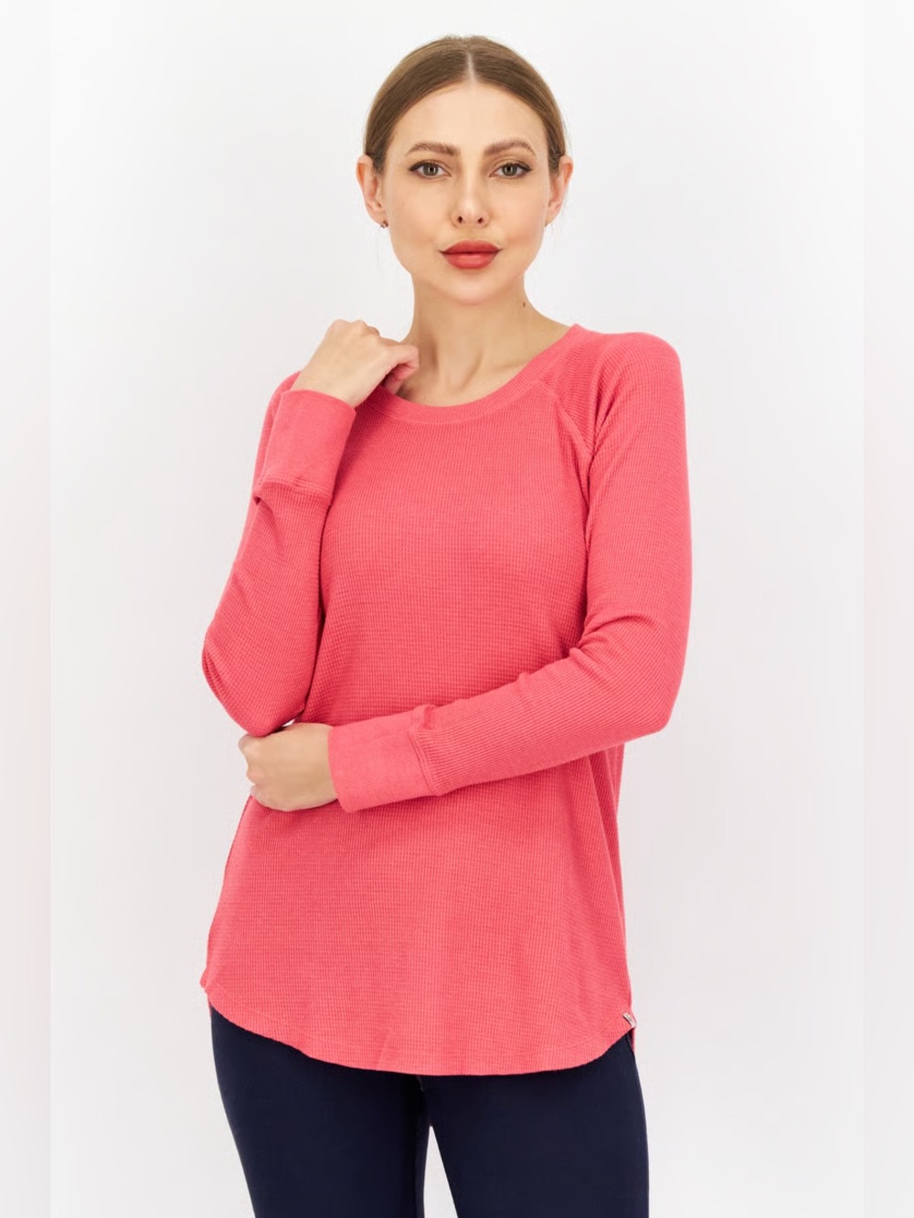 Eddie Bauer | Coral Pink Waffle Knit Long Sleeve Shirt